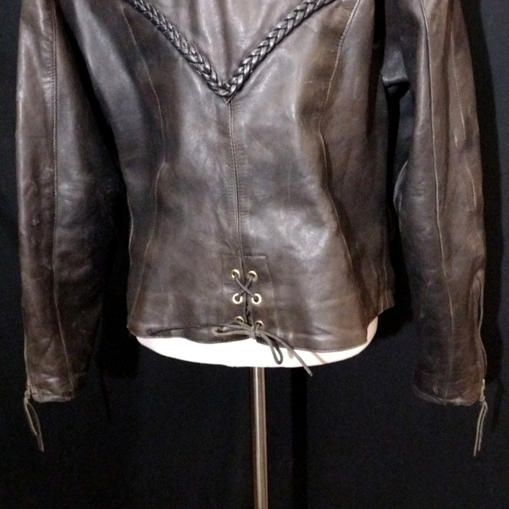 Vintage Unik Ultra Real Leather Gray Jacket, Zipper Pockets&Sleeve Openings Sz L - Picture 8 of 9